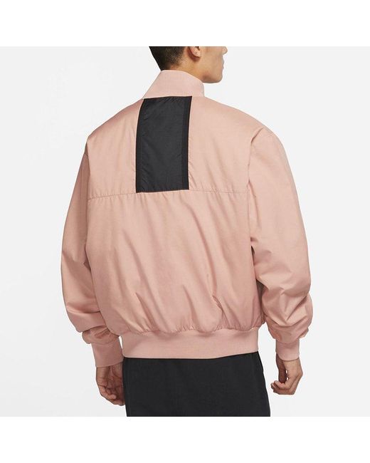 Nike Pink Logo Baseball Collar Contrasting Colors Autumn Rose Retro Jacket for men