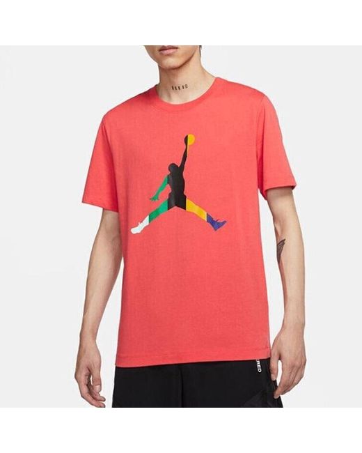Nike Pink Sport Dna Jumpman Round Neck Short Sleeve Coral T-Shirt for men