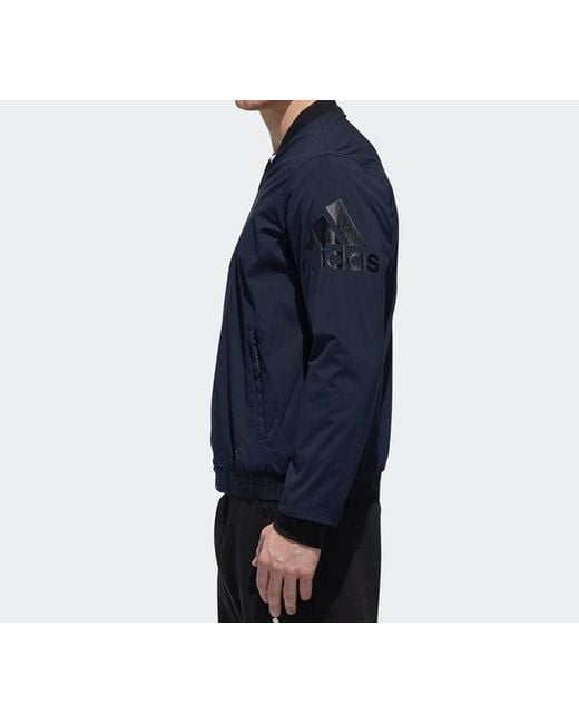 Adidas Blue Logo Printing Baseball Aviator Jacket for men