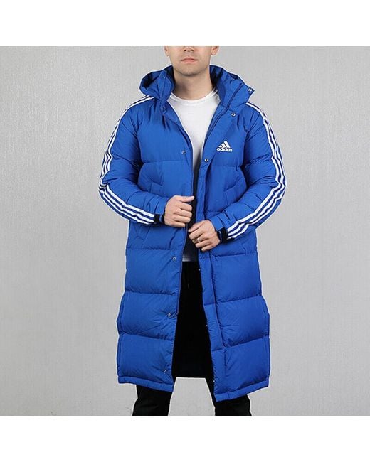 Adidas Blue 3St Long Parka Windproof Stay Warm Hooded Down Jacket for men