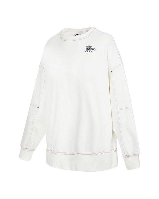 Nike White (Wmns) Ss22 Sportswear Athletic Club Printing Fleece Round-Neck Swea
