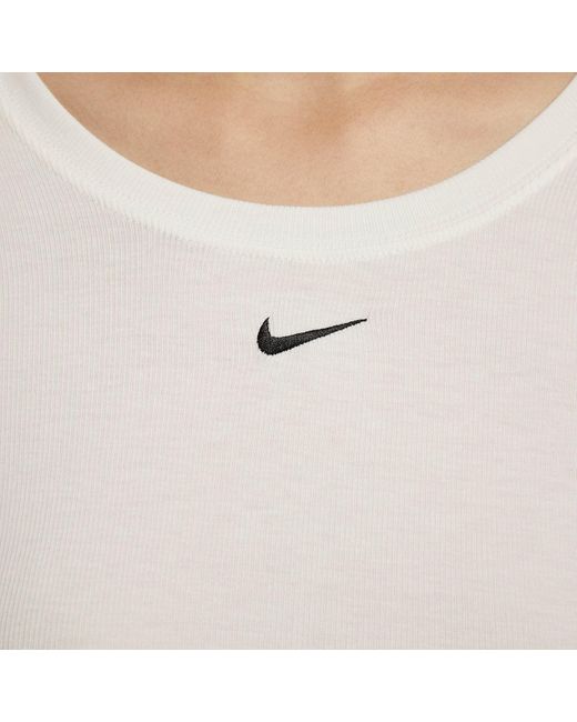 Nike White (Wmns) Sportswear Chill Knit Tight Scoop-Back Long-Sleeve Mini-Rib Top (Asia Sizing)