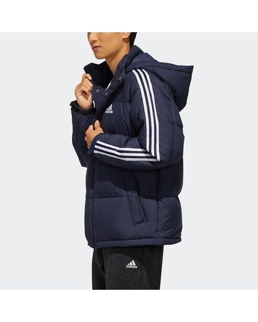 Adidas Blue 3St Puff Down Outdoor Protection Against Cold Stay Warm Hooded Down Jacket for men