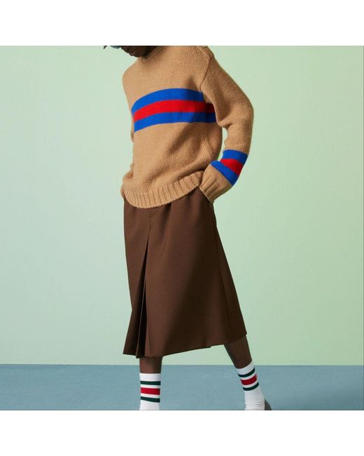 Gucci Blue Wool Mohair Sweater With Web Intarsia 'Camel' for men