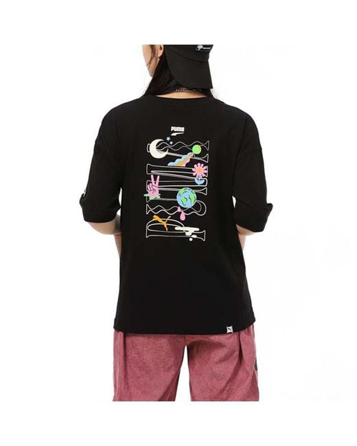 PUMA Black (Wmns) Printing Casualsport Round Neckshort Sleeve