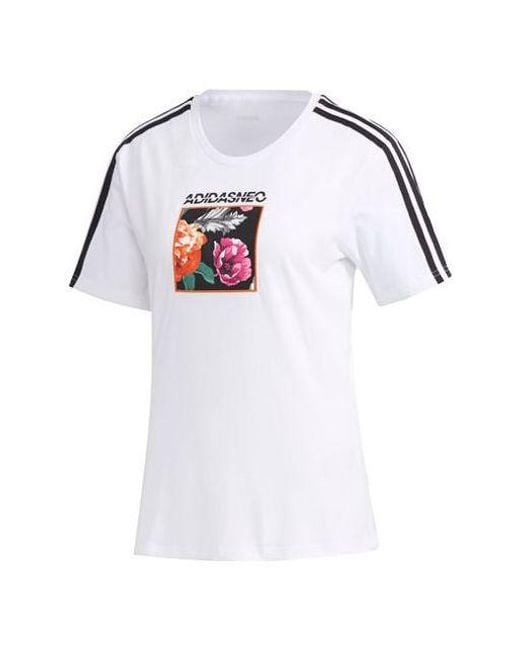 Adidas White (Wmns) Neo Favorites Casual Sports Stripe Printing Short Sleeve