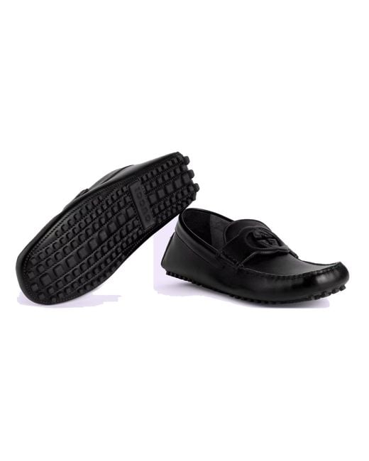 Gucci Black Leather Driver Shoes for men
