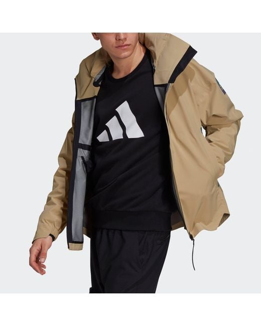 Adidas Natural Myshelter Jkt Outdoor Sports Rainproof Loose Hooded Logo Khaki Jacket for men