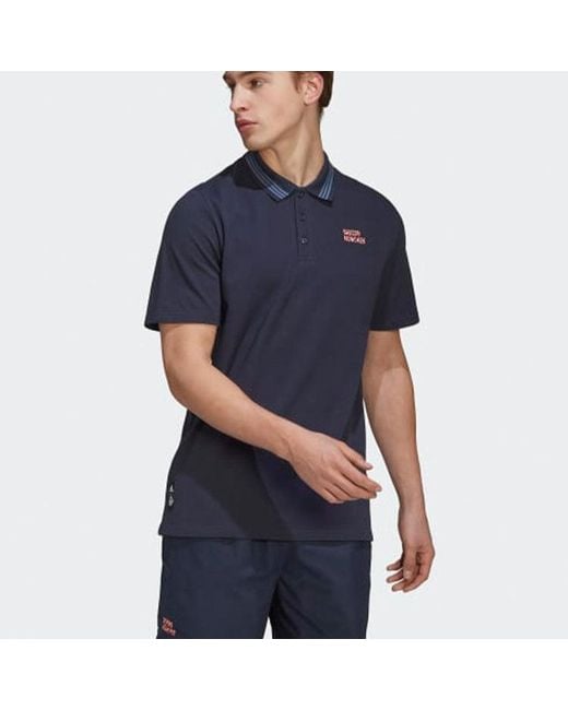 Adidas Blue Bayern Munich Solid Color Stripe Casual Short Sleeve Polo Shirt for men