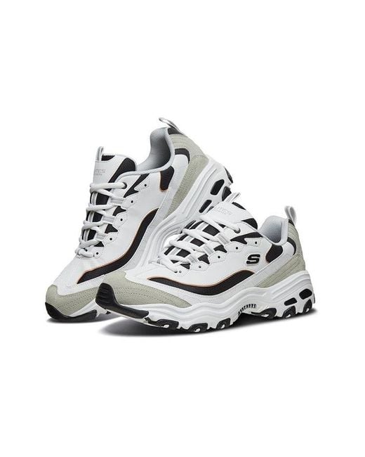 Skechers White D'Lites 1.0 Low Running Shoes for men