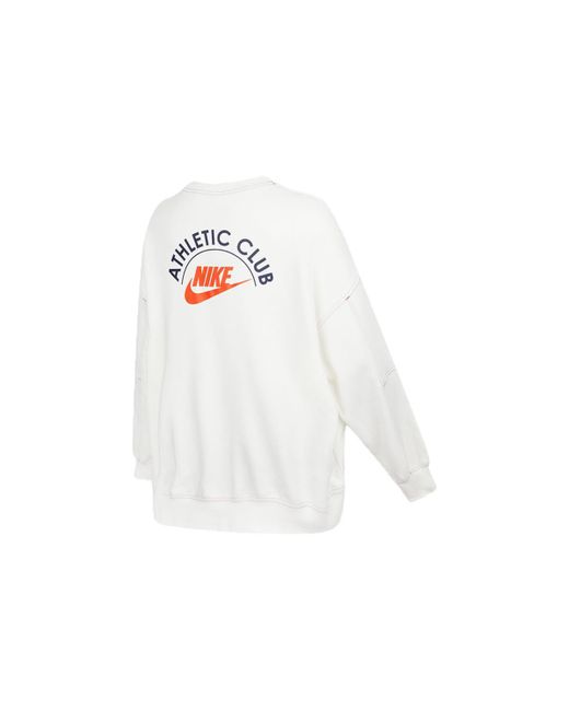 Nike White (Wmns) Ss22 Sportswear Athletic Club Printing Fleece Round-Neck Swea