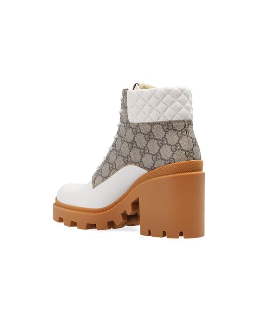 Gucci White GG Supreme Canvas & Leather Bootie