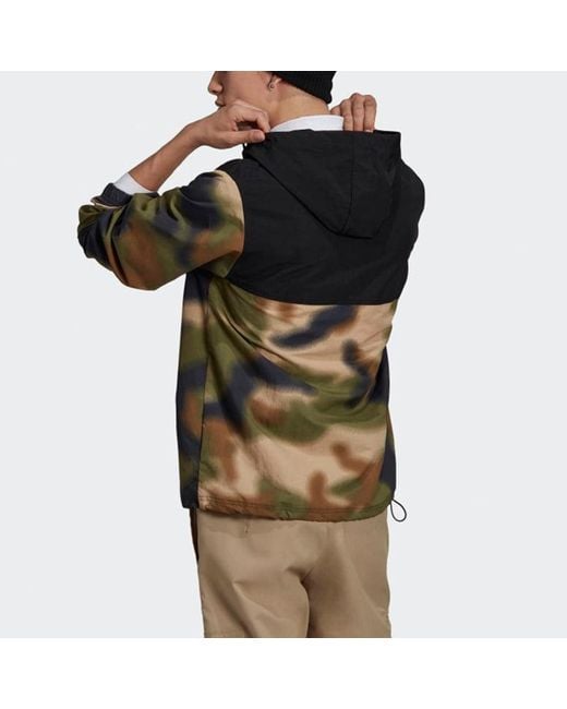 Adidas Black Originals Half Zipper Pullover Hooded Camouflage Printing Jacket for men