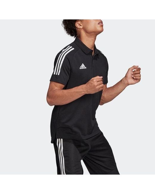 Adidas Black Logo Embroidered Stripe Sports Short Sleeve Polo Shirt for men