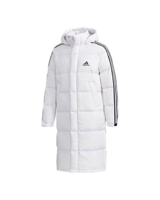 Adidas Blue 3St Long Parka Stay Warm Solid Color Mid-Length Hooded Down Jacket for men