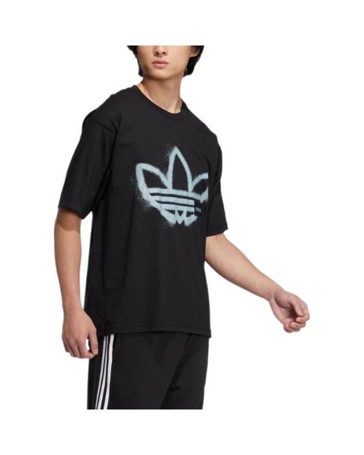 Adidas Black Originals Round Neck Dropped Shoulder Sleeves Large Logo Printing Short Sleeve T-Shirt for men