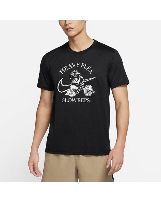 Nike Black Solid Color Pattern Cartoon Printing Training Short Sleeve T-Shirt for men