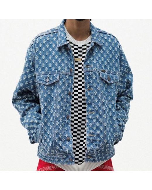 Supreme Blue Hole Punch Denim Trucker Jacket for men