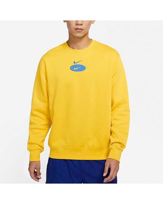 Nike Yellow As Nsw Sl Bb Crew Logo Casual Sports Fleece Lined Round Neck Long Sleeves Bright for men