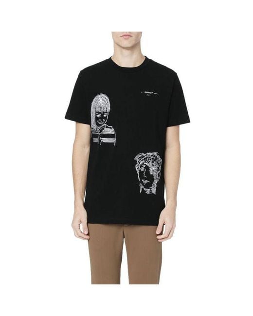 Off-White c/o Virgil Abloh Black C/O Virgil Abloh Small Character Pattern Printing Short Sleeve Ordinary Version for men