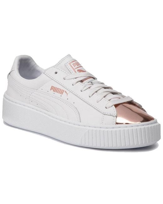 PUMA White (Wmns) Basket Platform Metallic Rose'