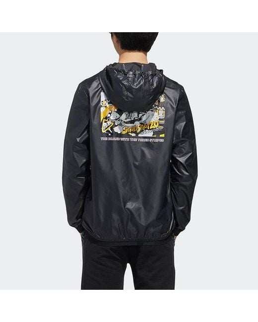 Adidas Blue Neo Brnd Prd Wb Three-Stripe Print Sports Hooded Jacket For for men