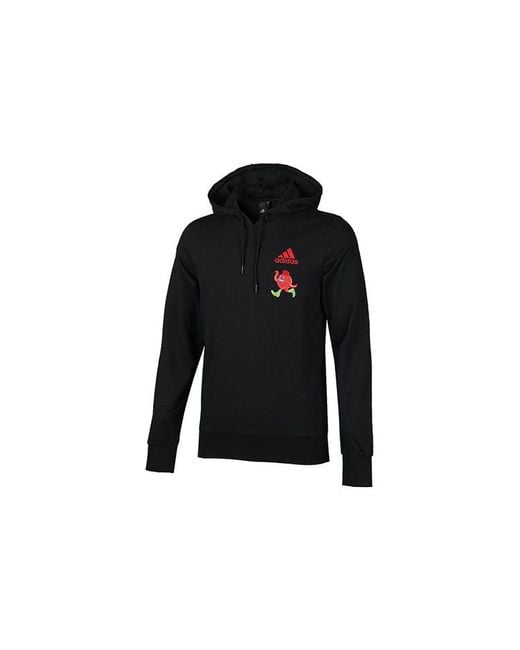 Adidas Black Isc Gfx Swt I Embroidered Printing Hooded Knit Sports Pullover for men