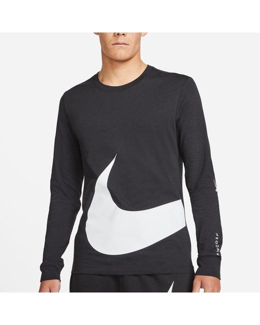 Nike Black Sportswear Contrasting Colors Large Logo Round Neck Sports Long Sleeves for men