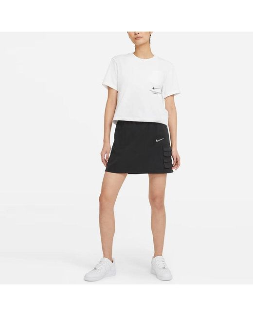 Nike White (Wmns) Sportswear Swoosh Short Printed Round Neck Pullover T-Shirt
