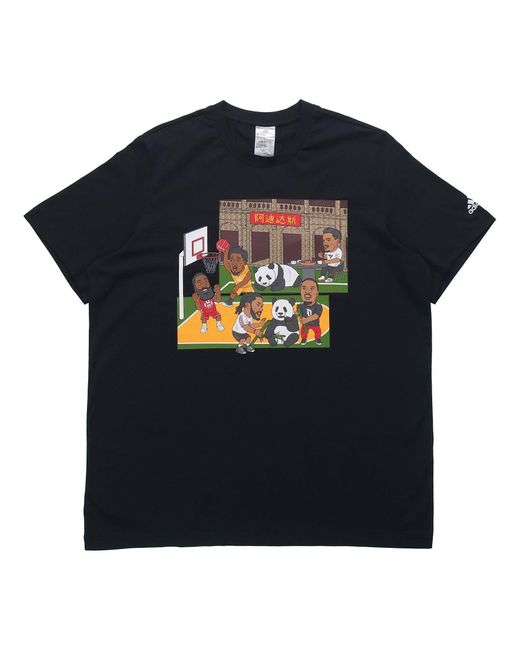 Adidas Black China Tee Basketball Sports Funny Printing Round Neck Short Sleeve for men