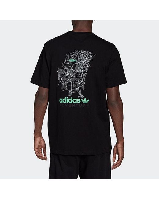 Adidas Black Originals Pckalot Tee Retro Printing Sports Round Neck Short Sleeve for men