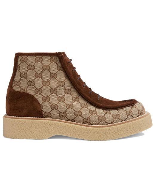 Gucci Brown Gg Canvas Suede Lace-Up Ankle Boot for men
