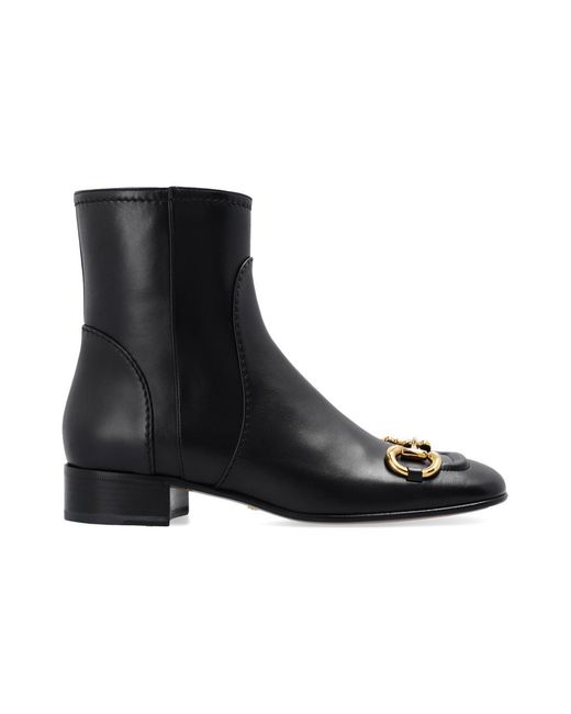 Gucci Black (Wmns) Horsebit Leather Ankle Boots