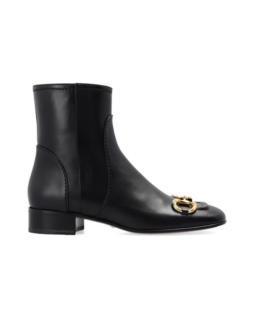 Gucci Black Horsebit Leather Ankle Boots