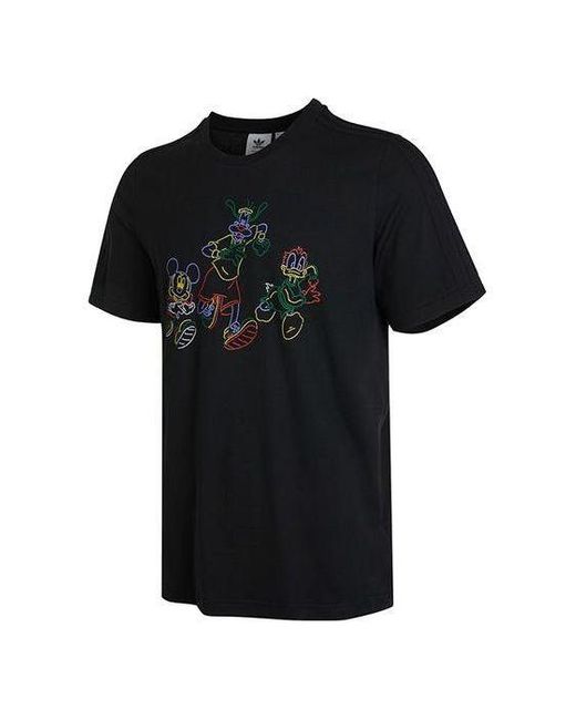 Adidas Black Originals X Disney Crossover Mickey Cartoon Printing Round Neck Short Sleeve for men