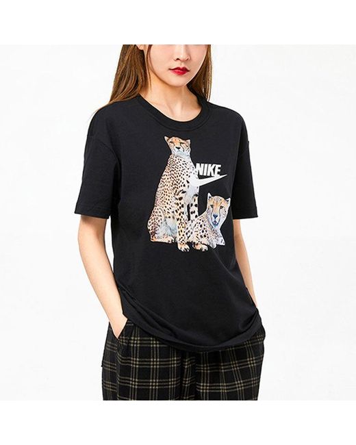 Nike Black (Wmns) Round Neck Printing Casual Sports Short Sleeve