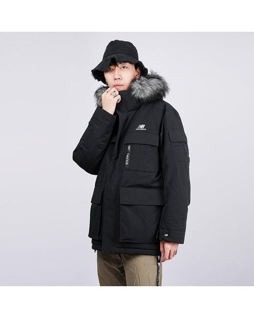 New Balance Blue Warm Long Down Jacket for men