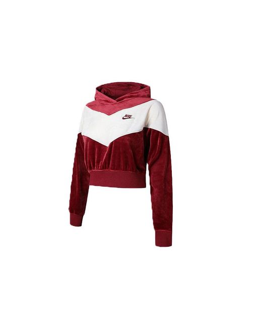Nike Red (Wmns) Splicing Hooded Knitting Short Sweatshirt