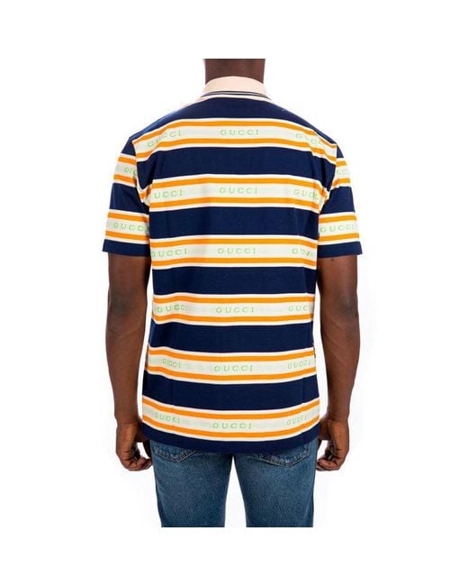 Gucci Blue Logo Collar Stripe Polo 'Ink Ivory' for men