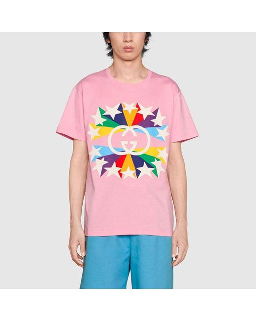 Gucci Pink Ss21 G Printing Cotton Short Sleeve for men