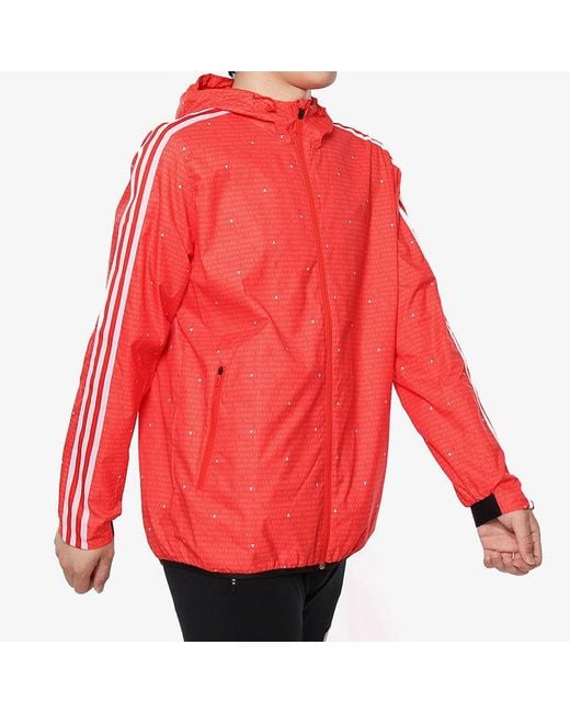 Adidas Red Wb Aop 3S Woven Casual Sports Hooded Jacket for men