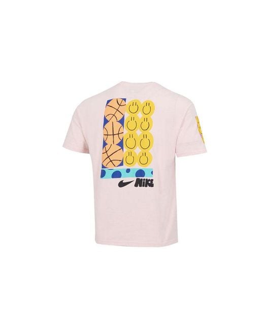Nike Pink Ss22 Smiling Face Basketball Pattern Printing Breathable Sports Short Sleeve Large Light T-Shirt for men