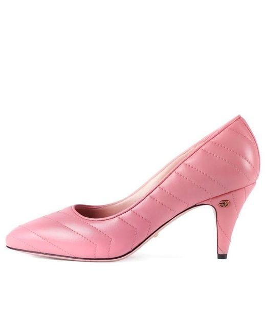 Gucci Pink (Wmns) Nappa Matelasse Marmont Mid Heel Pumps 'Wild Rose'