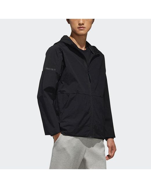Adidas Blue Wb Light Woven Windproof Hooded Logo Jacket for men