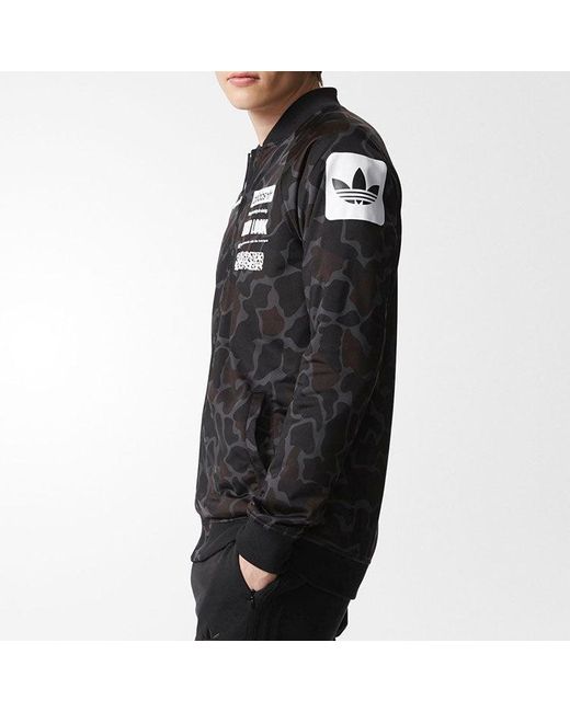 Adidas Black Originals Logo Printing Reversible Camouflage Sports Jacket for men
