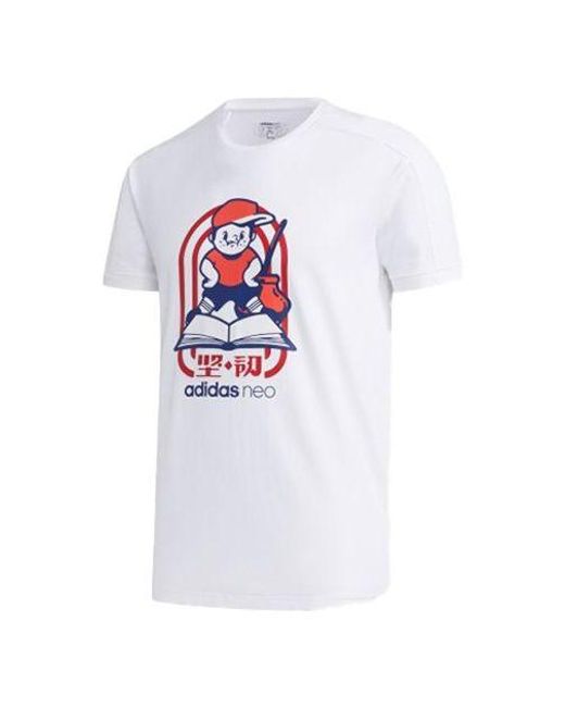 Adidas White Neo Gk Tee4 Round Neck T-Shirt for men