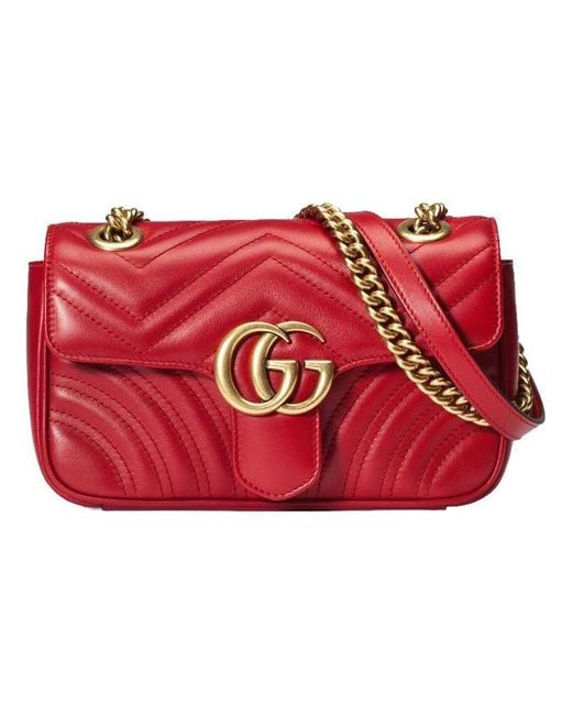 Gucci Red GG Marmont Mini Matelasse Leather Shoulder Bag