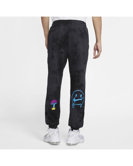 Nike Black Graffiti Embroidered Basketball Sports Fleece Lined Stay Warm Knit Long Pants for men