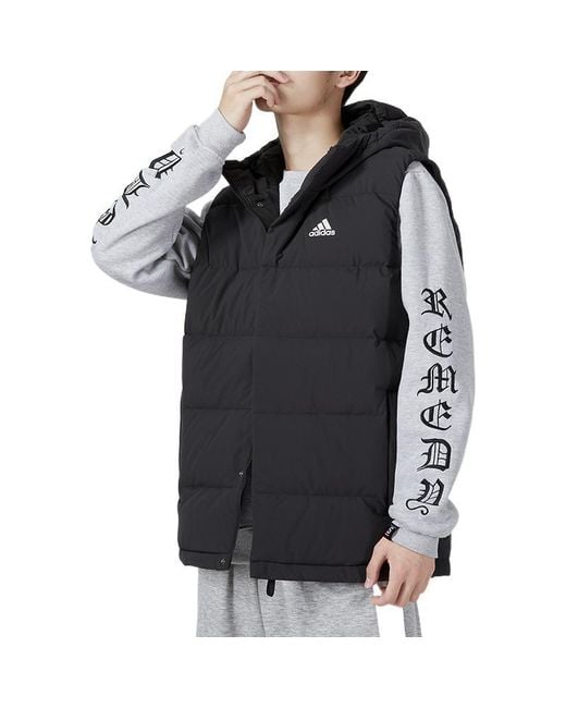 Adidas Blue Helionic Hooded Down Vests for men