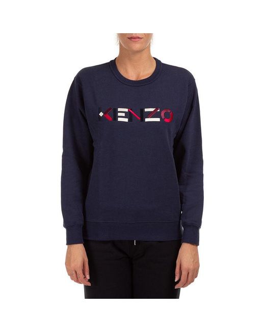 KENZO Blue (Wmns) Fw20 Logo Pattern Round Neck Long Sleeves Sports Hoodie